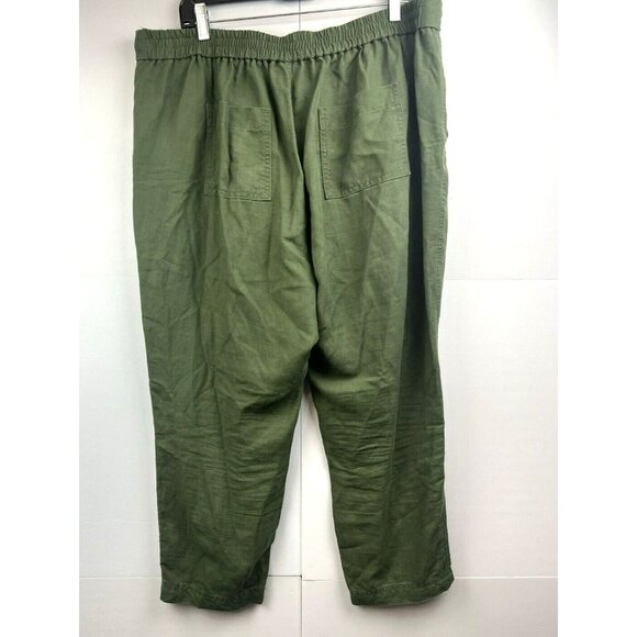 J Crew Denim Capri Pant Size Large Green Linen Blend Pull On Elastic Waist Tie - Picture 4 of 8